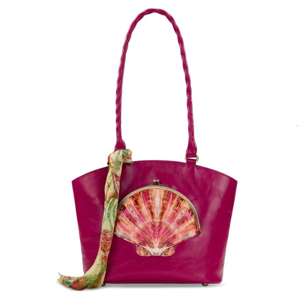Patricia Nash Zorita Med Leather Shoulder Handbag w Frame pocket & Scarf Fuschia - Picture 1 of 15